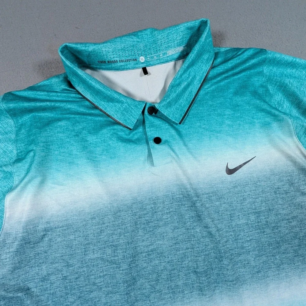 Nike Tiger Woods Collection Polo Mens XL Teal Ombre Gradient Golf Shirt